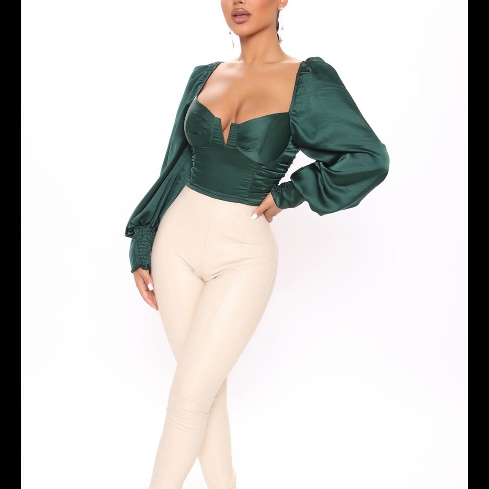 Fashion Nova Deep Green Satin Crop Top